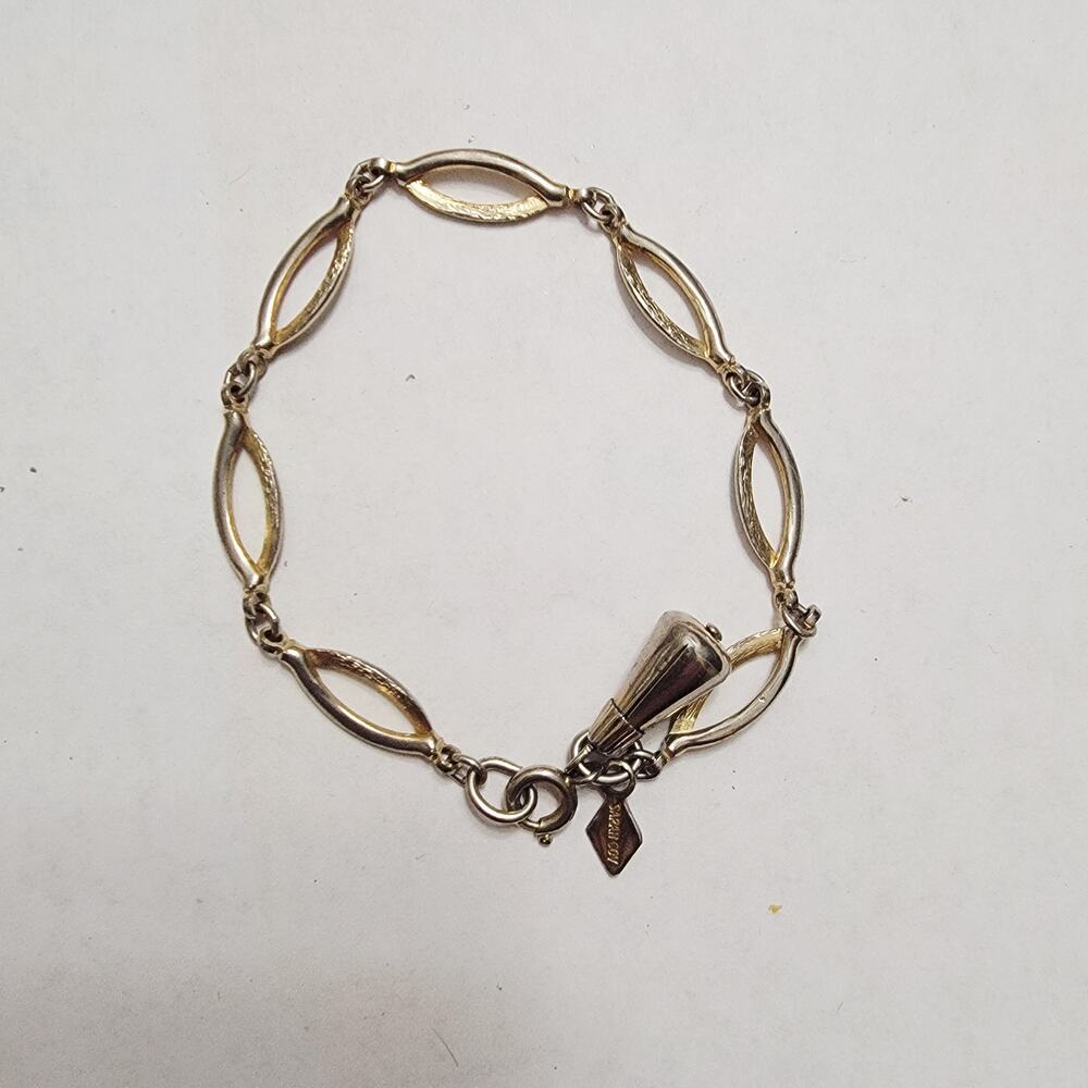 Vintage Gold Tone Curb Chain Bracelet with Extender and Clear Crystal Drop Charm
